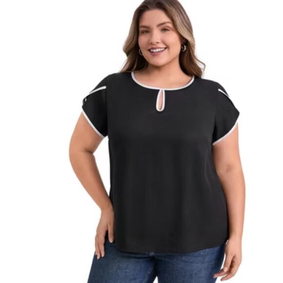 Torrid black tan sheer short tulip sleeve top lightweight blouse solid Size 2X - Picture 3 of 9